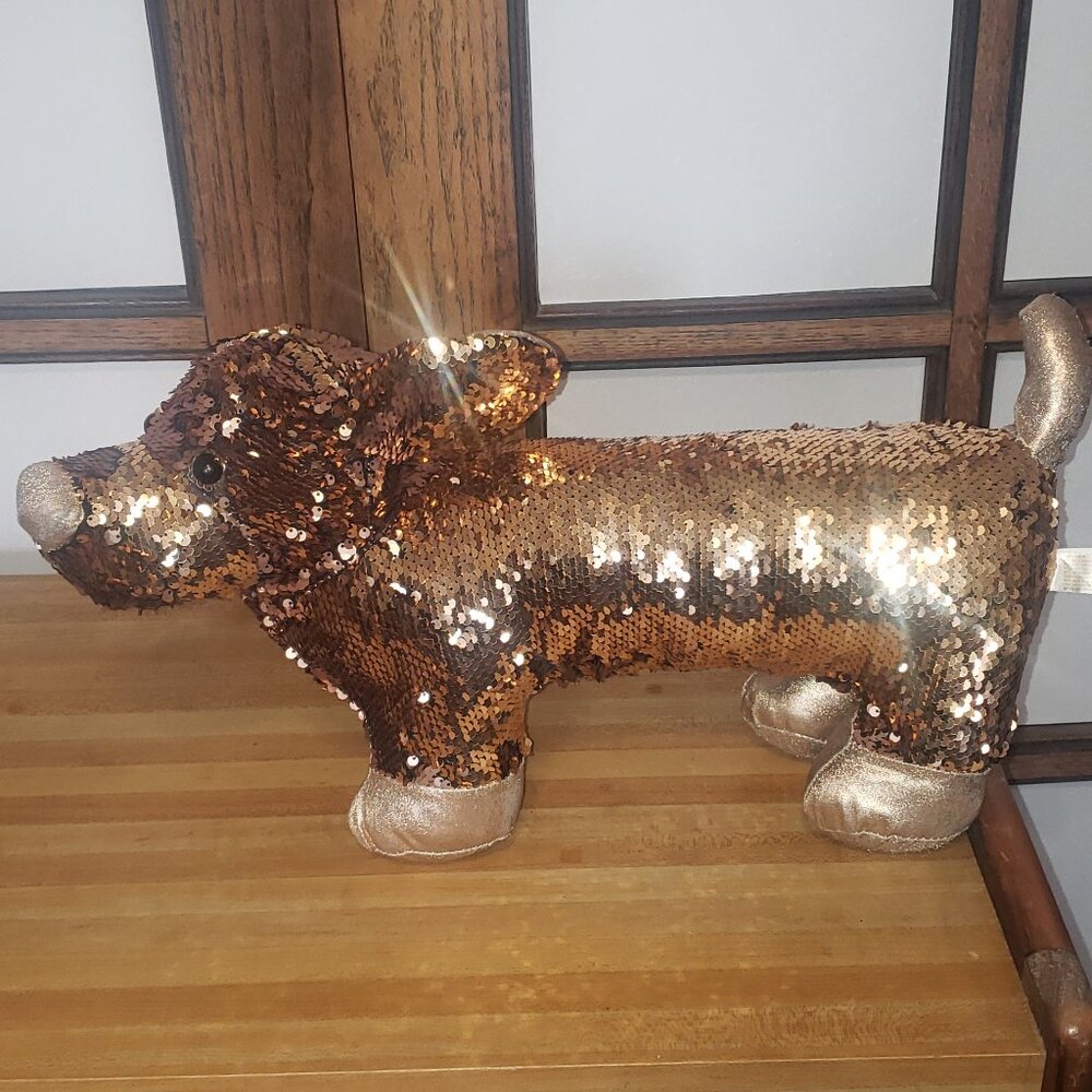 20" Plush Dachshund Flip Gold Sequins Weiner Dog Dan Dee
